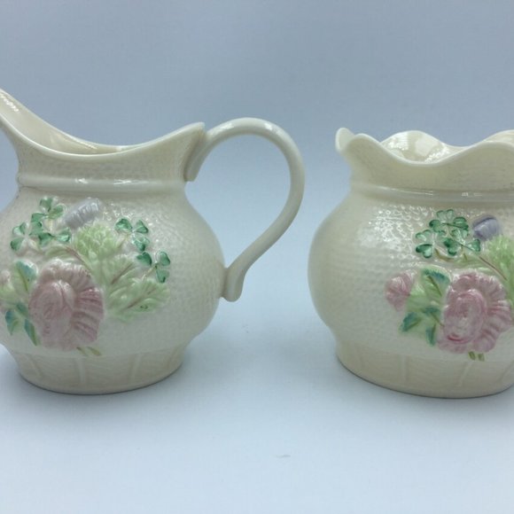 Belleek Creamer & Sugar Brown mark - Picture 1 of 5